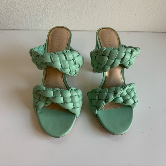 Liliana Twisted Mint sandals with braided straps, GUC, thick‎ 4.5” heel, size 10 - Picture 2 of 13